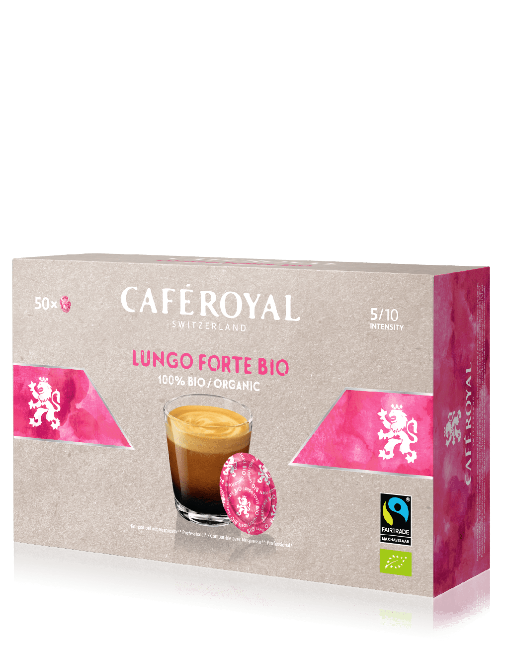 Café Bio Lungo Forte 50 dosettes de café compatibles Nespresso Professionnel de Café Royal