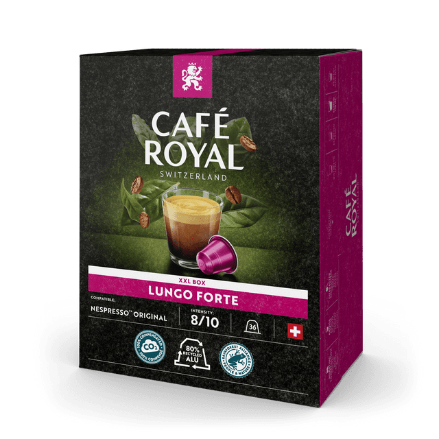 Kaffe Lungo Forte 36 Kaffeekapseln Nespresso kompatibel von Café Royal