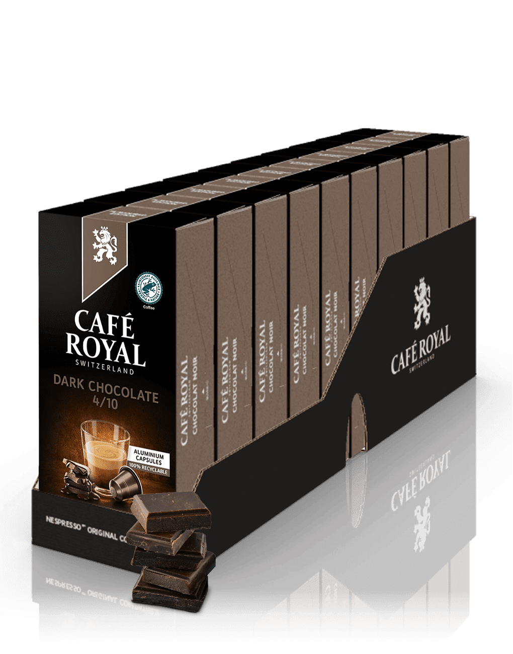 Arabica-Bohnen Espresso Dunkle Schokolade 100 Kaffeekapseln Nespresso kompatibel Kaffee mit Schokoladengeschmack, Arabica-Bohnen von Café Royal